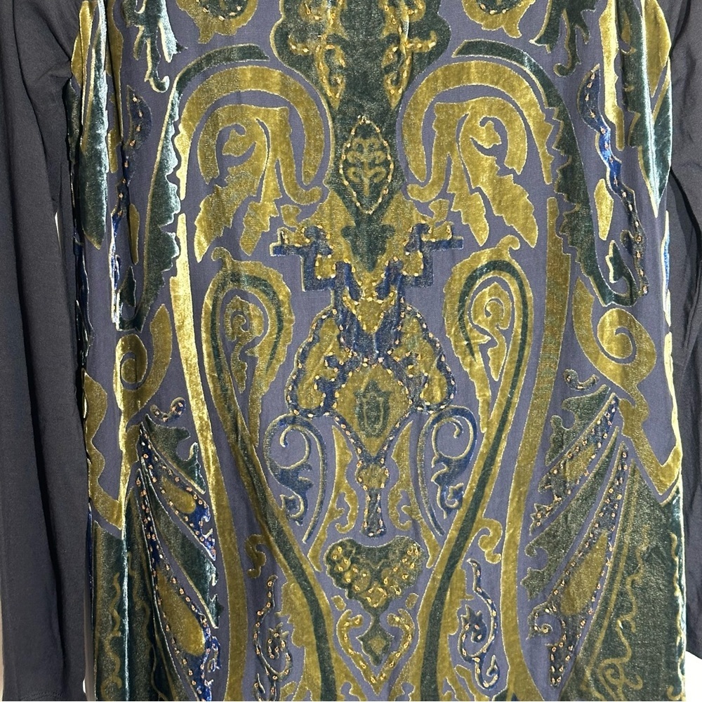 HALE BOB Velvet Burnout Long Sleeve Silk Dress With Beads Size M - Picture 3 of 15
